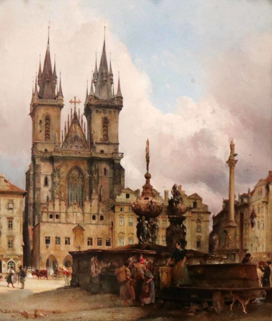 Rudolf Alt. Kościół Marii Panny przed Tynem i fontanna Krocina, 1843