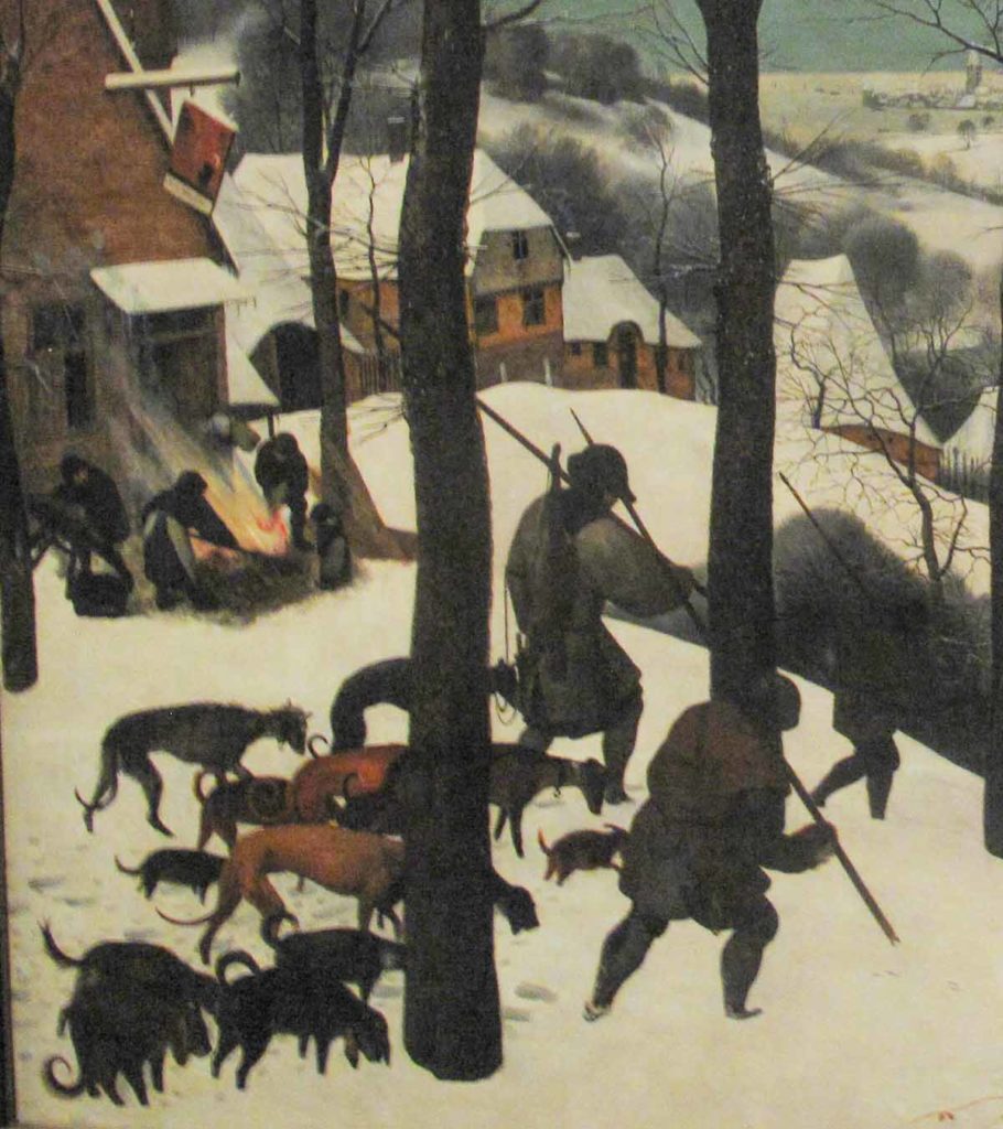 „Myśliwi na śniegu” Pietera Bruegla Starszego - łowcy i psy