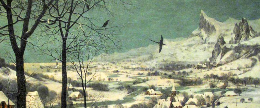 „Myśliwi na śniegu” Pietera Bruegla Starszego - miasto i góry