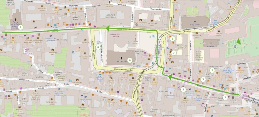 Mapa Królewskiej Drogi, odcinek Mala Strana Ulica Mostecka